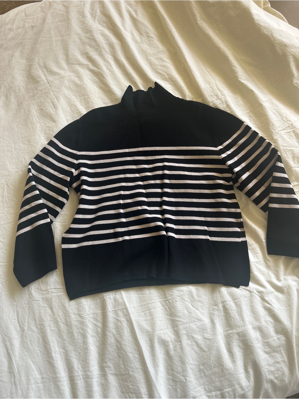 H&M Black & White Striped Mock Turtle Neck Sweater